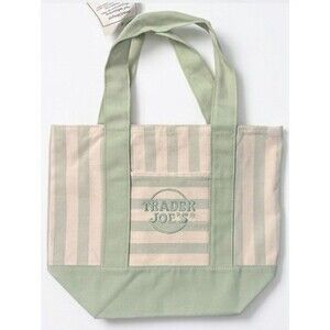 Trader Joe’s Mini Canvas Tote Bags Green Pastel Colors Striped Limited Editio